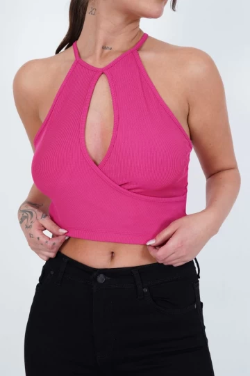 23254137 Kaşkorse Askılı Kruvaze Kolsuz Bluz FUSYA