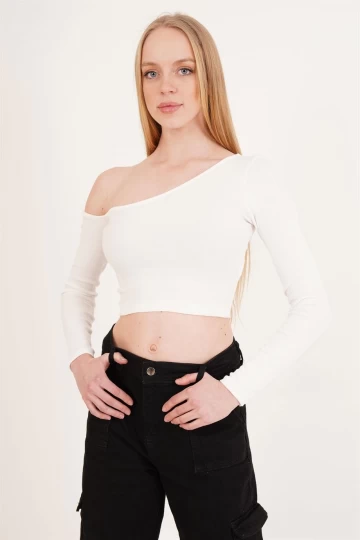 23254281 Kaşkorse Tek Omuz Dekolteli Uz.Kol Bluz BEYAZ