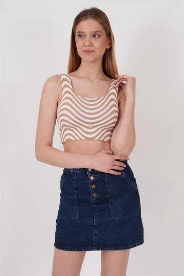 23256429 Triko Zebra Desenli Kare Yaka Crop Atlet BEJ