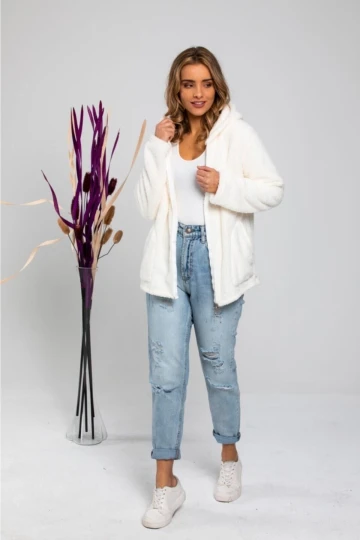 Kadın Krem Fermuarlı Polar