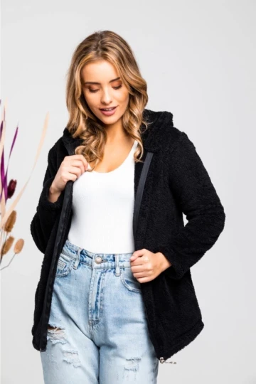 Kadın Siyah Fermuarlı Polar