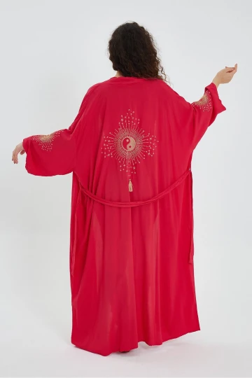 VP911 Nakış Detaylı Kemerli Kimono KIRMIZI