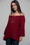 7252508 Şile Bezi Kilim Nakışlı Reglan Kol Tunik BORDO