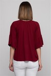 7262609 Şile Bezi Papatya Nakışlı Reglan Kol Tunik BORDO