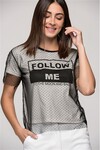 7310577 Follow Me Baskılı Tüllü T-Shirt SIYAH BEYAZ