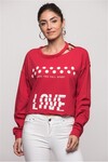 7393952 Love Yazı Baskılı Sol Yanı Halka Detaylı Sweatshirt KIRMIZI