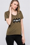 8101094 Batman Yapıştırma Taşlı Kısa Kol T.Shirt HAKI