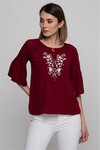 7262609 Şile Bezi Papatya Nakışlı Reglan Kol Tunik BORDO