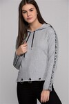 7474713 2 İplik Şeritli Halka Detaylı Kapuşonlu Sweatshirt GRI