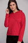 7474715 2 İplik Etekucu Kolucu Kapüşonu İncili Sweatshirt KIRMIZI