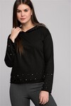 7474715 2 İplik Etekucu Kolucu Kapüşonu İncili Sweatshirt SIYAH