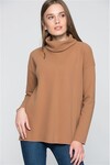 7492511 Degaje Yaka Eteği Yırtmaçlı Salaş Tunik CAMEL