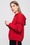 7512502 Kolu Fırfırlı Kapüşonlu Bağcıklı Uzun Kol Sweatshirt KIRMIZI