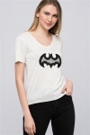 8101094 Batman Yapıştırma Taşlı Kısa Kol T.Shirt EKRU