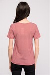 8130411 İnce Çizgili V Yaka Boyfriend T-Shirt BORDO