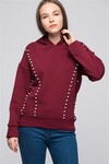 7500997 İnci Dizili Kapüşonlu Uzun Kol Sweatshirt BORDO