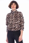 8451372 Peluş Desenli Fermuarlı Kanguru Cep Sweat KAHVE LEOPAR