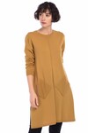 8516078 Triko Yuvarlak Yaka Verev Çift Cepli Tunik Elbise CAMEL