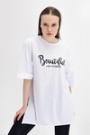 9092895 Süprem Beautiful Baskılı Kapri Kol Salash Tshirt BEYAZ