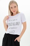 9111483 Süprem Wonderland Yazılı Kısa Kol Tshirt BEYAZ