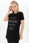 9111483 Süprem Wonderland Yazılı Kısa Kol Tshirt SIYAH