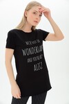 9111483 Süprem Wonderland Yazılı Kısa Kol Tshirt SIYAH