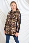 9391698 İkiiplik Leopar Des.Yanı Düz Garnili Kapşonlu Tunik LEOPAR