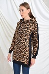 9391698 İkiiplik Leopar Des.Yanı Düz Garnili Kapşonlu Tunik LEOPAR