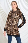 9391698 İkiiplik Leopar Des.Yanı Düz Garnili Kapşonlu Tunik LEOPAR