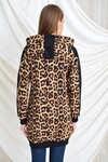 9391698 İkiiplik Leopar Des.Yanı Düz Garnili Kapşonlu Tunik LEOPAR