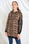 9391698 İkiiplik Leopar Des.Yanı Düz Garnili Kapşonlu Tunik LEOPAR