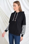 9393174 İkiiplik Kolu Çizgi Garnili Sweatshirt SIYAH