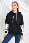 9393174 İkiiplik Kolu Çizgi Garnili Sweatshirt SIYAH