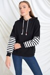 9393174 İkiiplik Kolu Çizgi Garnili Sweatshirt SIYAH