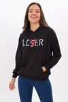 9423173 İkiiplik Kapşonlu Baskılı Sweatshirt SIYAH