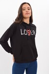 9423173 İkiiplik Kapşonlu Baskılı Sweatshirt SIYAH