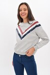 9454545 İkiiplik Şardonlu V Şerit Payetli Sweatshirt GRI