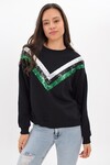 9454545 İkiiplik Şardonlu V Şerit Payetli Sweatshirt SIYAH