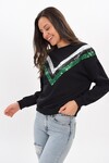 9454545 İkiiplik Şardonlu V Şerit Payetli Sweatshirt SIYAH