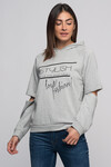 7364428 Kolu Kesik Kapşonlu Baskılı Sweatshirt GRI