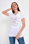 9202024 Süprem Dress Baskı Çakıl Taşlı V Yak Kısa Kol Tshirt BEYAZ