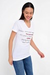 9202024 Süprem Dress Baskı Çakıl Taşlı V Yak Kısa Kol Tshirt BEYAZ