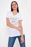 9202024 Süprem Dress Baskı Çakıl Taşlı V Yak Kısa Kol Tshirt BEYAZ