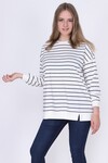 9383134 İkiiplik Çizgili Kolu Eteği Ribanalı Sweatshirt BEYAZ