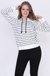 9383154 İkiiplik Çizgili Reglan Kol Kapşonlu Sweatshirt BEYAZ