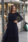 20333316 Ayrobin Beli Gipeli Uzun Kol Uzun Elbise SIYAH