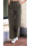 20333459 Keten Çizgi Desenli Cepli Pantolon HAKI