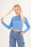 23254241 Kaşkorse Los Angeles Baskılı Crop Bluz MAVI