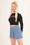 23254241 Kaşkorse Los Angeles Baskılı Crop Bluz SIYAH