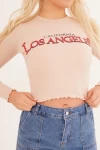 23254241 Kaşkorse Los Angeles Baskılı Crop Bluz TAS